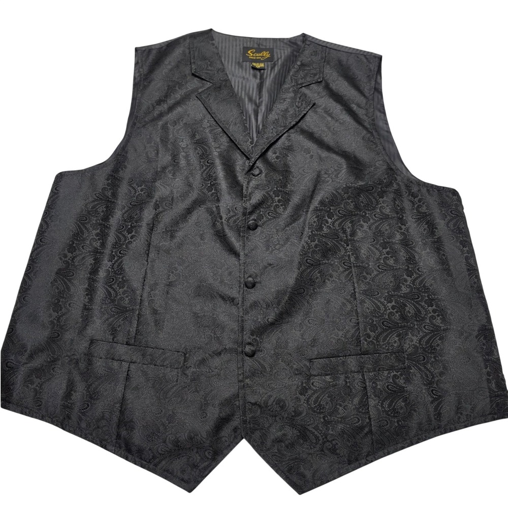Scully Mens Black Paisley Jacquard Western Vest Notched Lapel 2XT Victorian